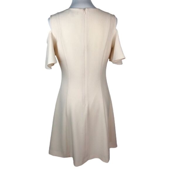 Neiman Marcus Cream Textured Cold Shoulder A-line Dress 4 - Picture 5 of 6